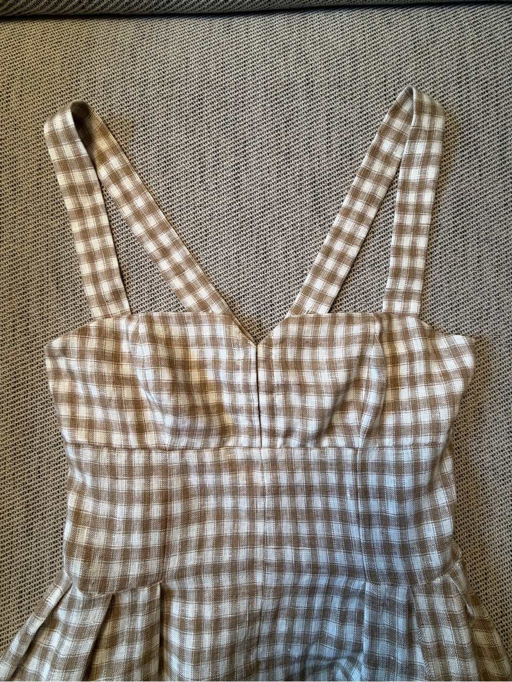 NEW Reformation Roma Midi Linen Dress Dunes Check Gingham Tan White | US 0 UK 4 - Picture 8 of 15